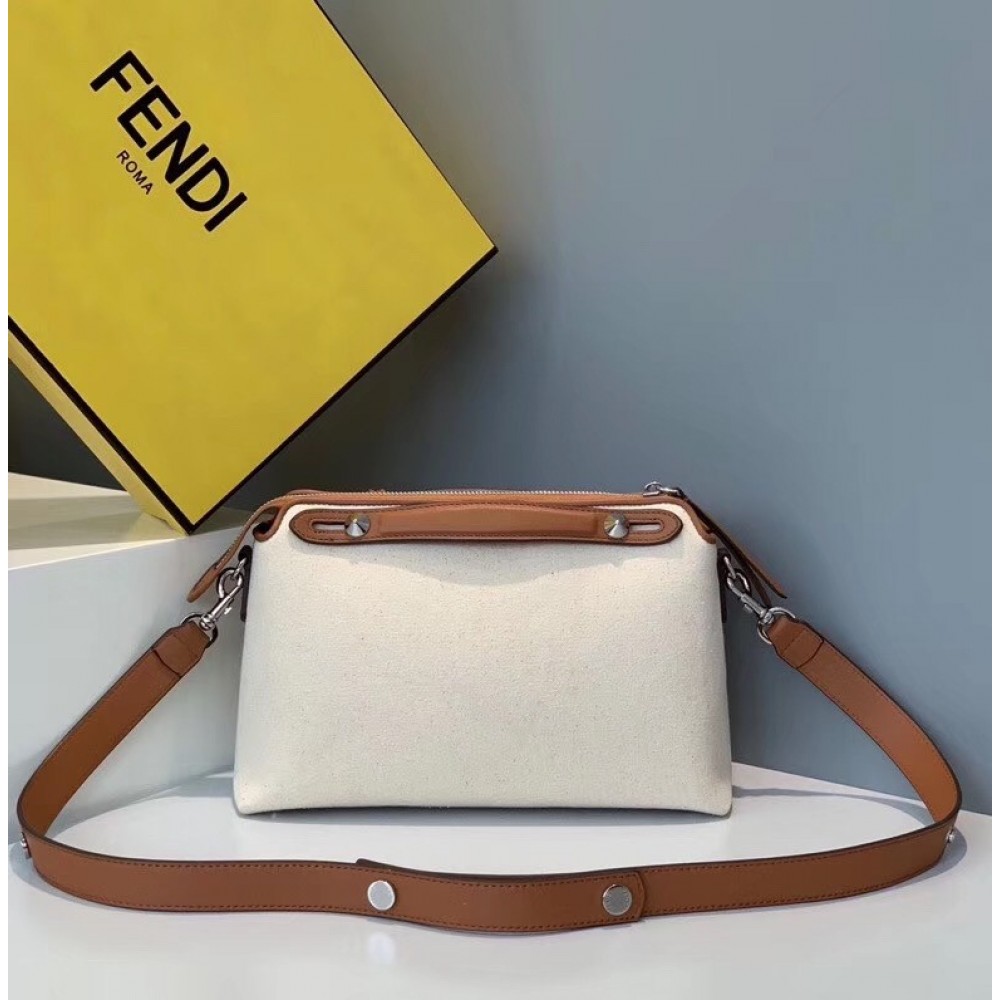 Fendi By The Way Medium Bag In Canvas With Tan Leather LDBS241060