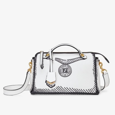 Fendi By The Way Medium Bag In White Printed Leather LDBS241064