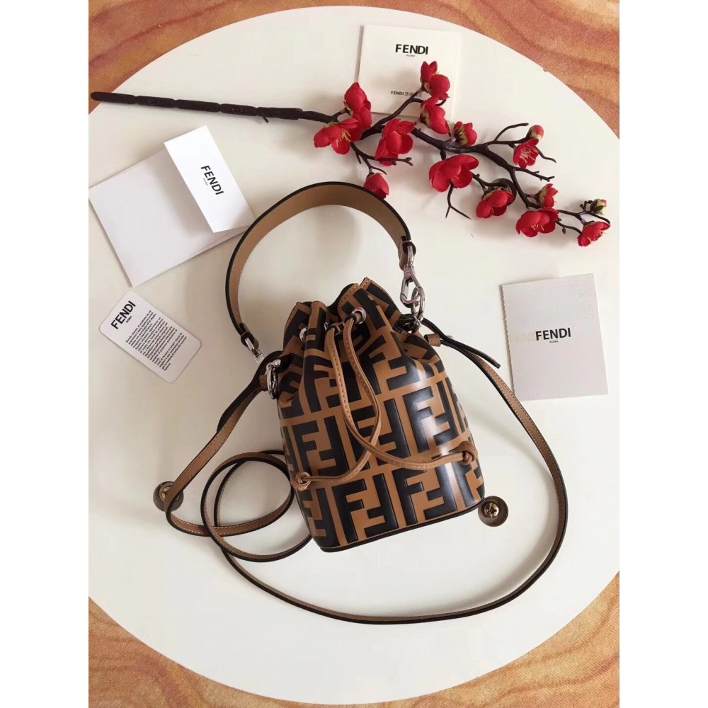 Fendi FF Mon Tresor Mini Bucket Bag In Brown Calfskin LDBS241086