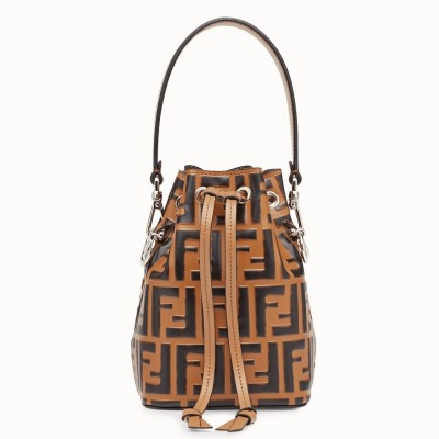 Fendi FF Mon Tresor Mini Bucket Bag In Brown Calfskin LDBS241086