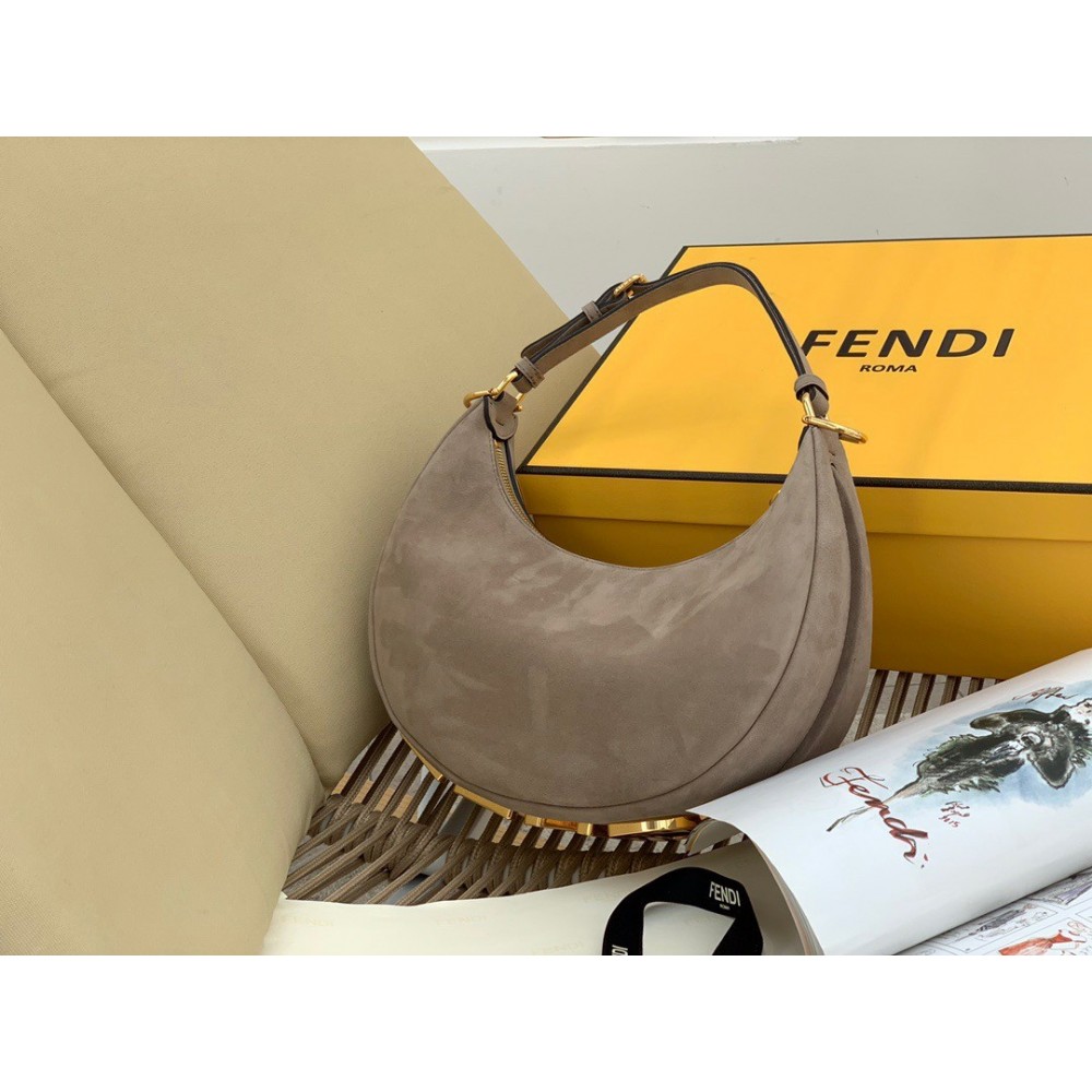 Fendi Fendigraphy Small Hobo Bag In Beige Suede Leather LDBS241076