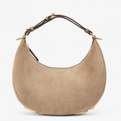 Fendi Fendigraphy Small Hobo Bag In Beige Suede Leather LDBS241076