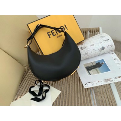 Fendi Fendigraphy Small Hobo Bag In Black Leather LDBS241077