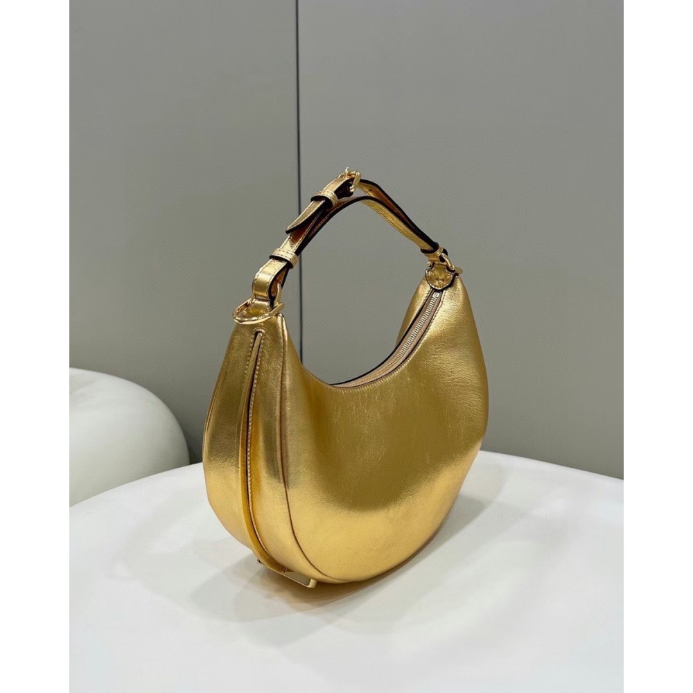 Fendi Fendigraphy Small Hobo Bag In Gold Laminated Leather LDBS241078