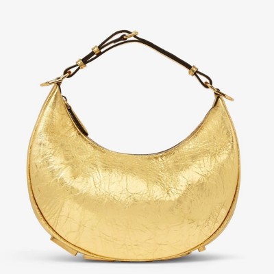 Fendi Fendigraphy Small Hobo Bag In Gold Laminated Leather LDBS241078