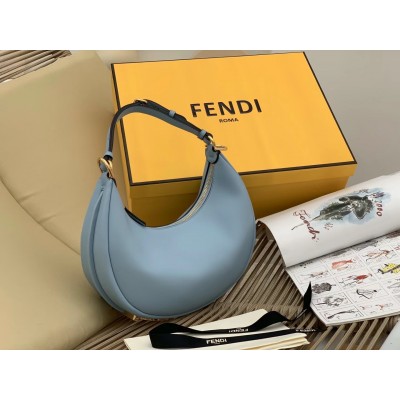 Fendi Fendigraphy Small Hobo Bag In Light Blue Leather LDBS241080