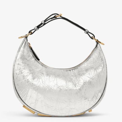 Fendi Fendigraphy Small Hobo Bag In Silver Laminated Leather LDBS241083