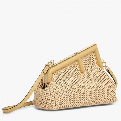 Fendi First Small Bag In Beige Raffia Macrame LDBS241097