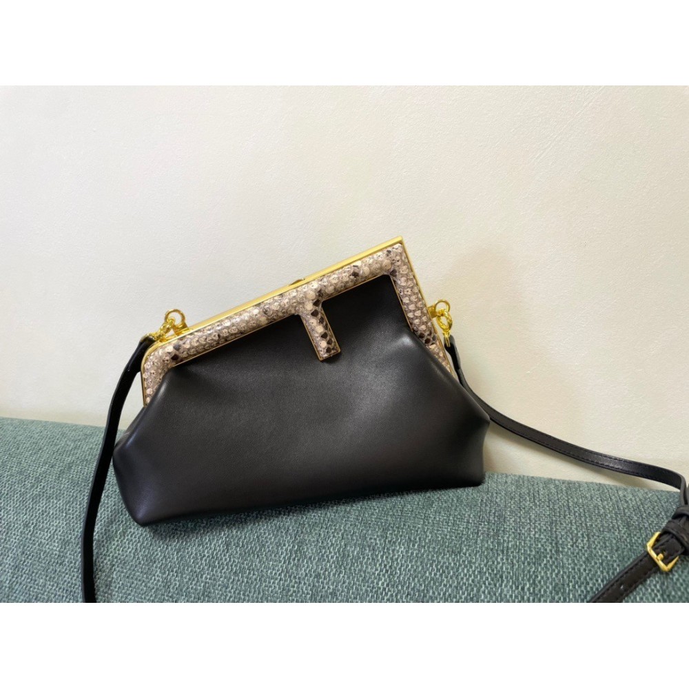 Fendi First Small Bag In Black Nappa Leather with Python F LDBS241099