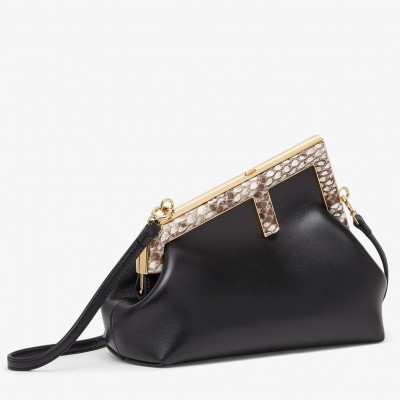 Fendi First Small Bag In Black Nappa Leather with Python F LDBS241099