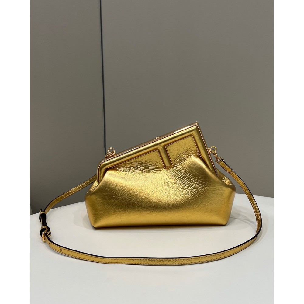 Fendi First Small Bag In Gold Laminated Leather LDBS241103