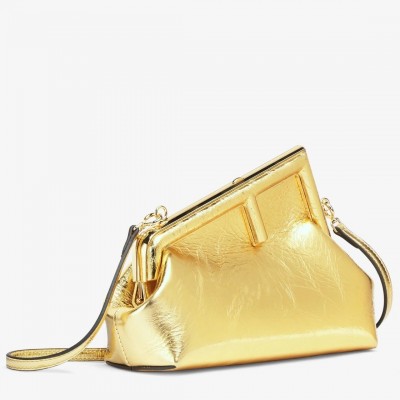 Fendi First Small Bag In Gold Laminated Leather LDBS241103