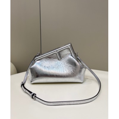 Fendi First Small Bag In Silver Laminated Leather LDBS241107