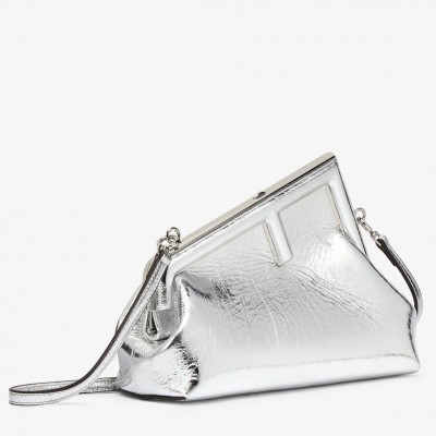 Fendi First Small Bag In Silver Laminated Leather LDBS241107