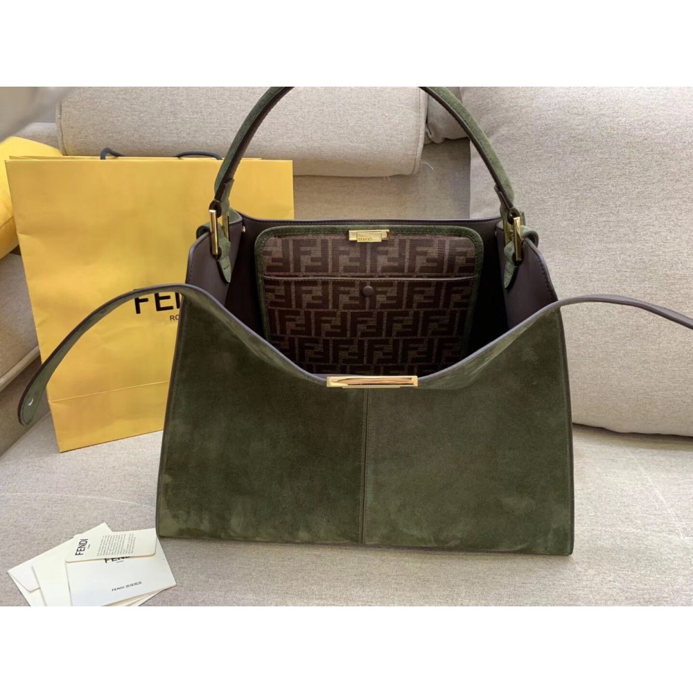 Fendi Green Peekaboo X Lite Large Suede Bag LDBS241112