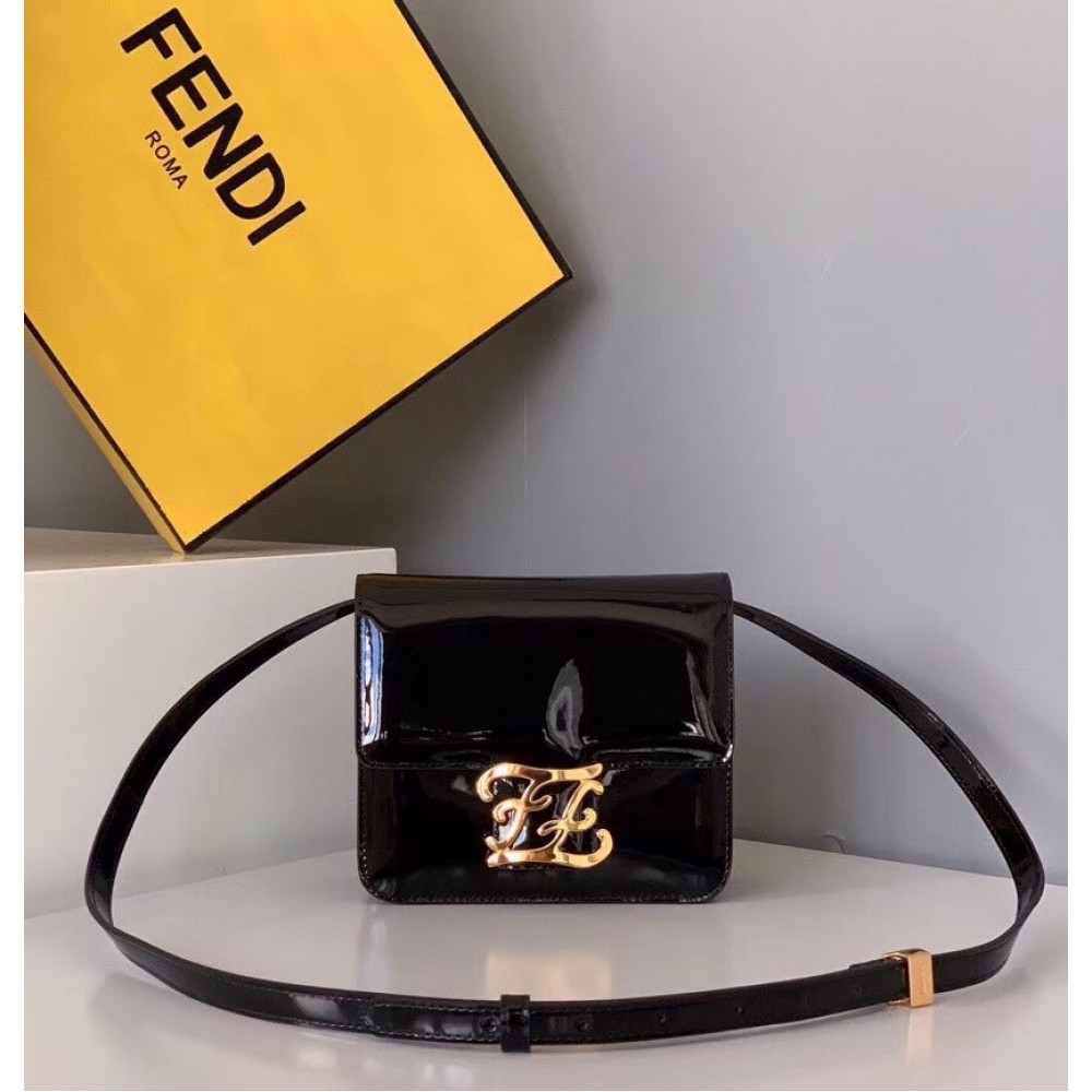 Fendi Karligraphy Bag In Black Patent Leather LDBS241136