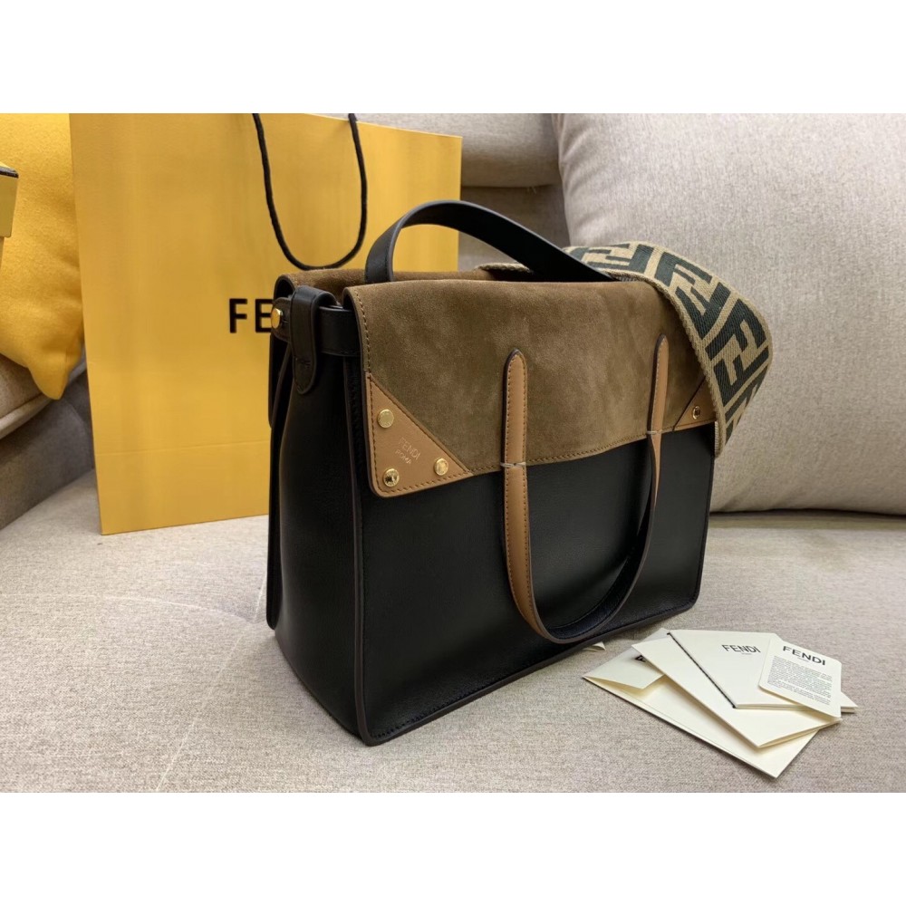 Fendi Large Flip Tote Bag In Black Calfskin LDBS241147