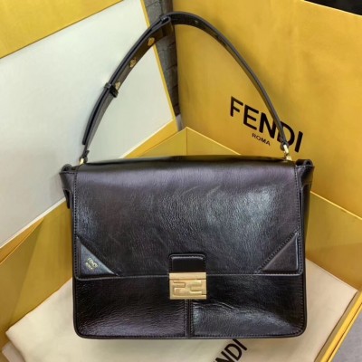 Fendi Large Kan U Bag In Black Glossy Lambskin LDBS241150