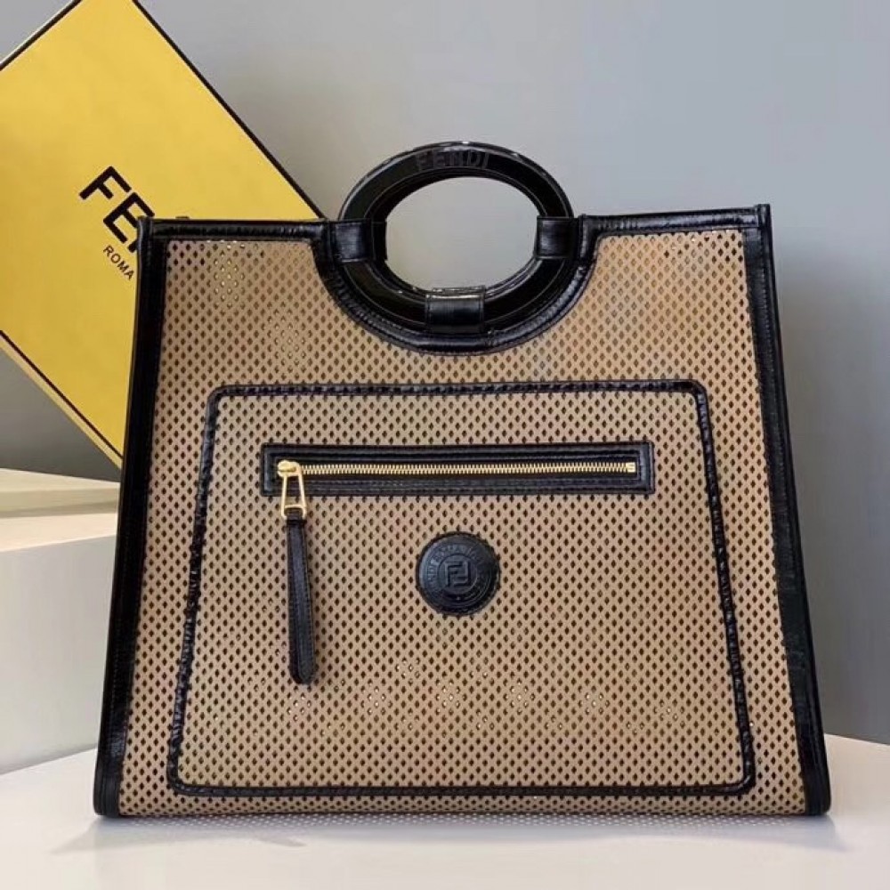 Fendi Large Runaway Shopper Bag In Beige Perforated Calfskin LDBS241154