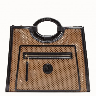 Fendi Large Runaway Shopper Bag In Beige Perforated Calfskin LDBS241154