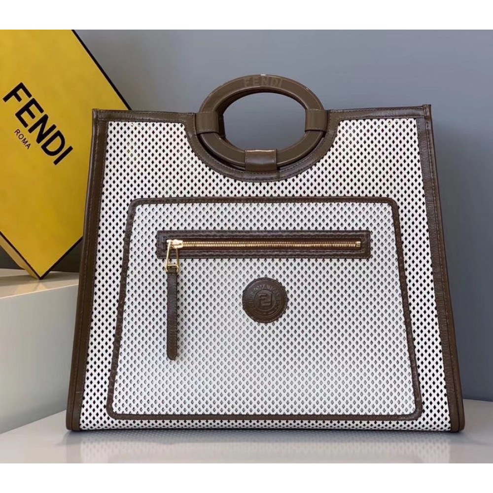 Fendi Large Runaway Shopper Bag In White Perforated Calfskin LDBS241155