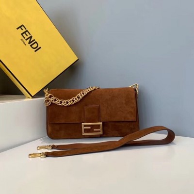 Fendi Medium Baguette Bag In Brown Suede Leather LDBS241166