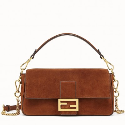 Fendi Medium Baguette Bag In Brown Suede Leather LDBS241166