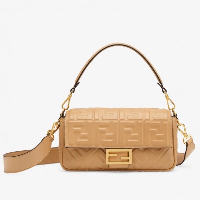 Fendi Medium Baguette Bag in Beige FF Nappa Leather LDBS241161