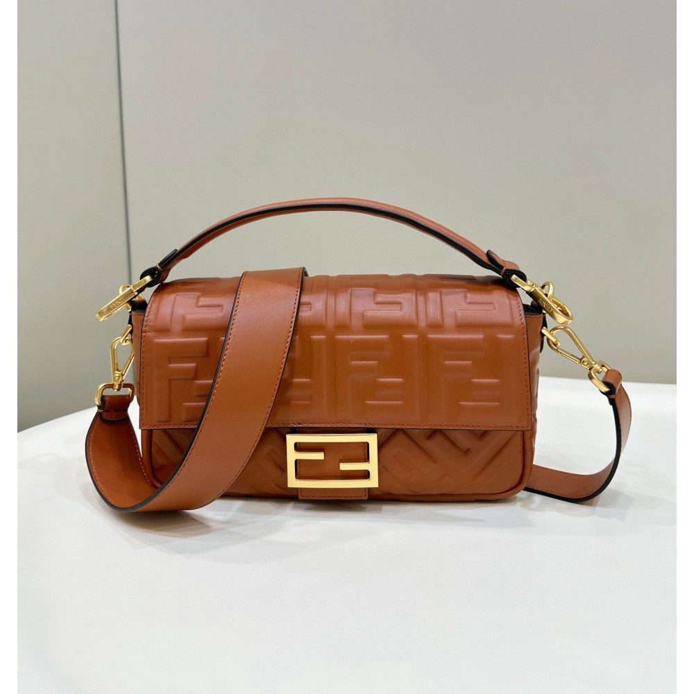 Fendi Medium Baguette Bag in Brown FF Nappa Leather LDBS241165