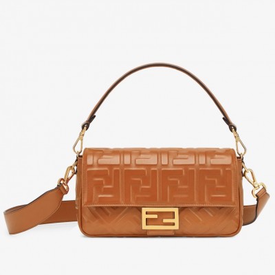 Fendi Medium Baguette Bag in Brown FF Nappa Leather LDBS241165