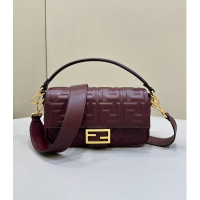 Fendi Medium Baguette Bag in Burgundy FF Nappa Leather LDBS241167