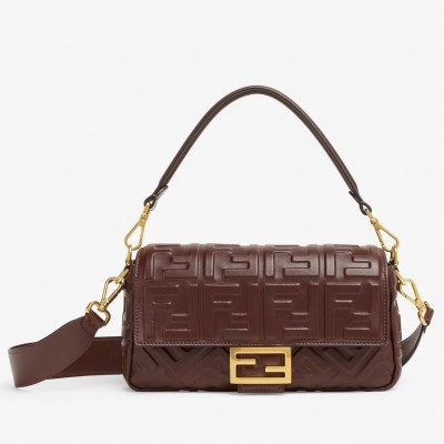 Fendi Medium Baguette Bag in Burgundy FF Nappa Leather LDBS241167