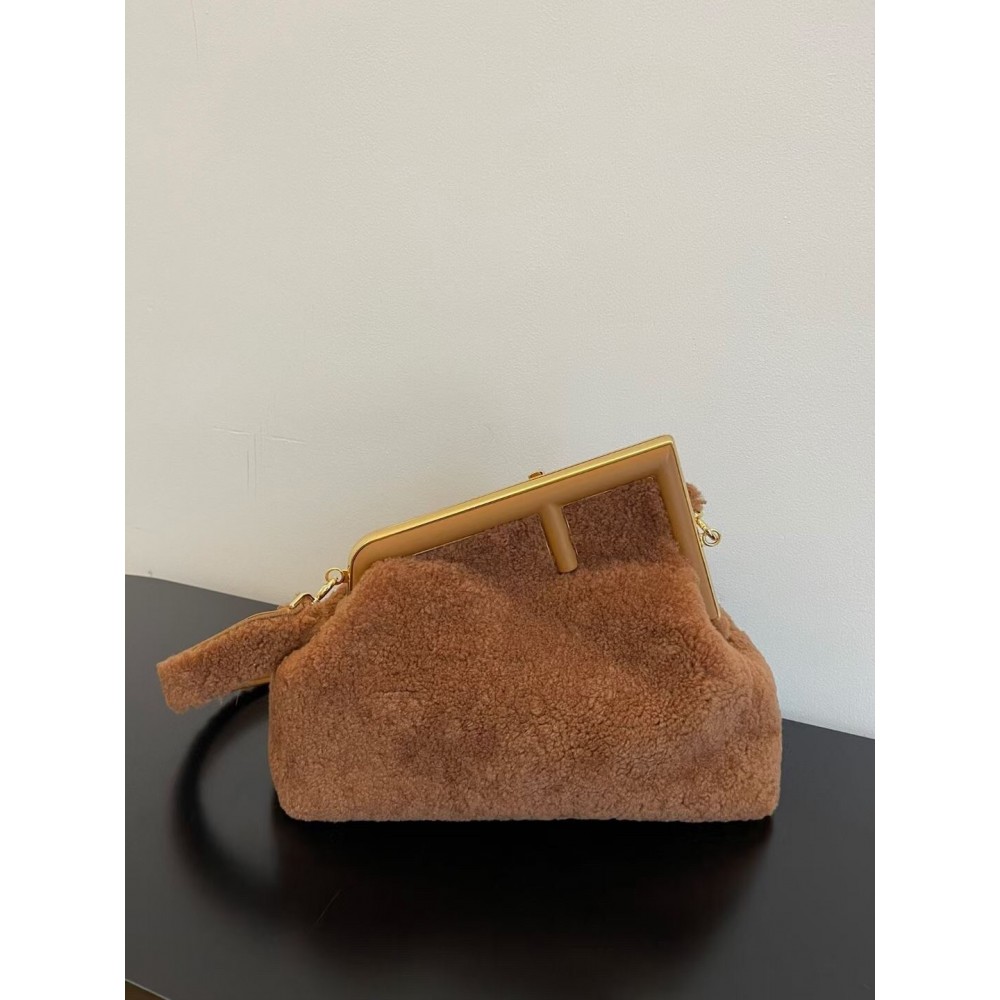 Fendi Medium First Bag In Brown Wool Sheepskin LDBS241174