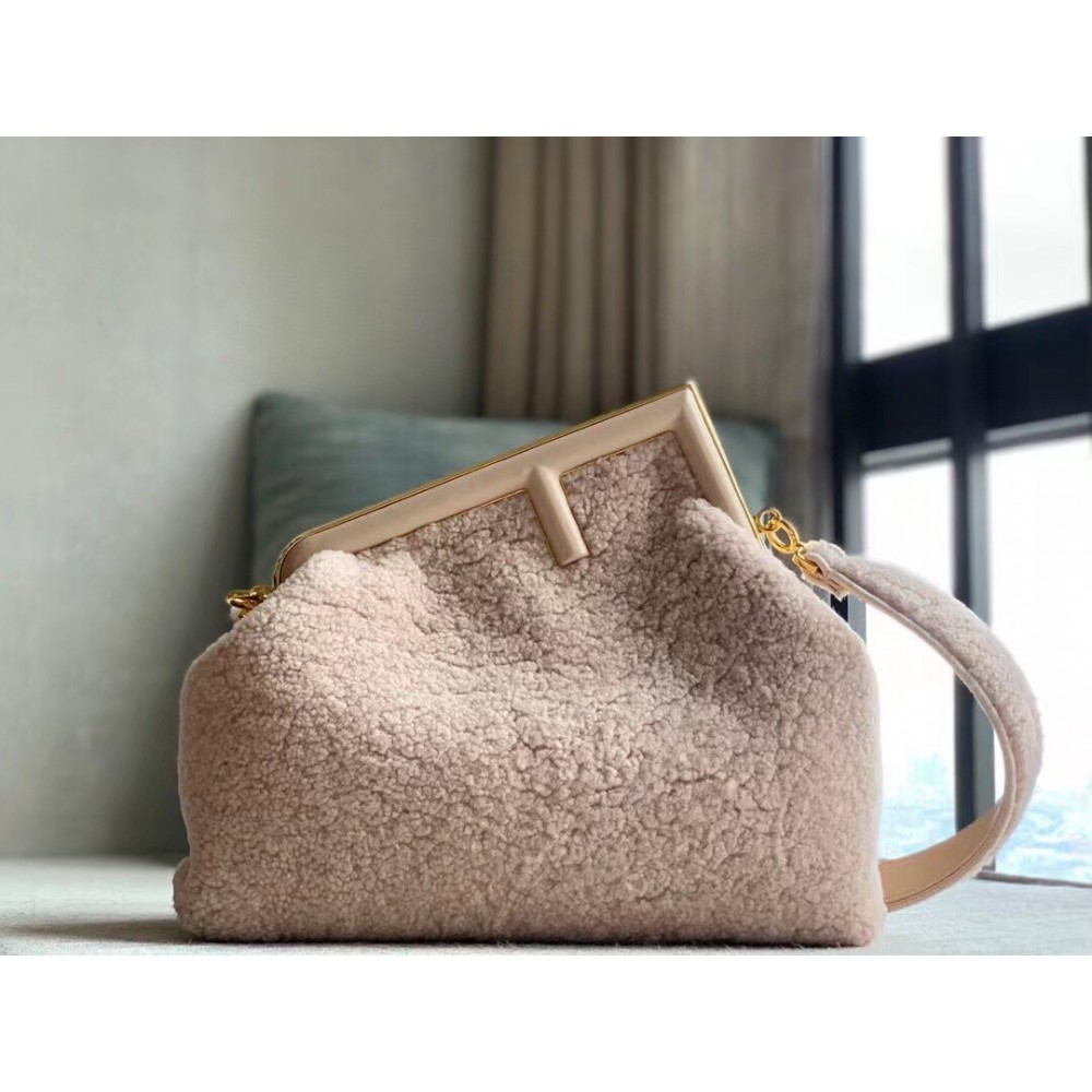 Fendi Medium First Bag In Pink Wool Sheepskin LDBS241180