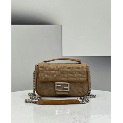 Fendi Midi Baguette Chain Bag In Beige FF Fabric LDBS241181