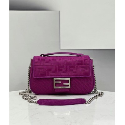 Fendi Midi Baguette Chain Bag In Fuchsia FF Fabric LDBS241182