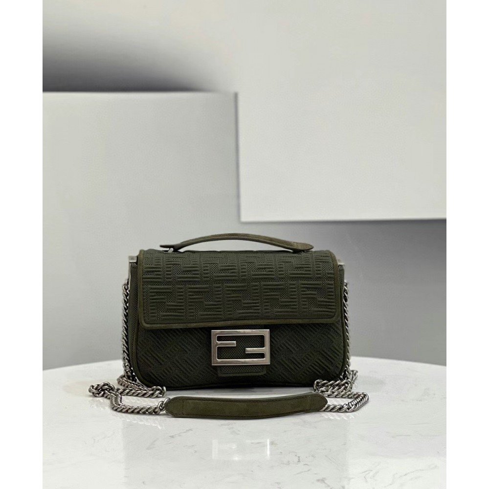 Fendi Midi Baguette Chain Bag In Green FF Fabric LDBS241183