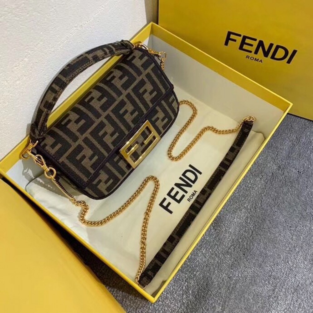 Fendi Mini Baguette Bag In FF Fabric With Black Trim LDBS241185