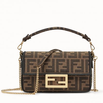 Fendi Mini Baguette Bag In FF Fabric With Black Trim LDBS241185