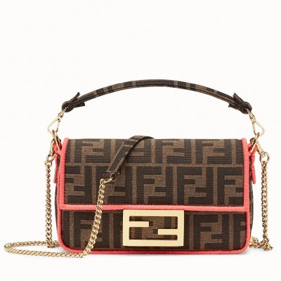 Fendi Mini Baguette Bag In FF Fabric With Fuchsia Trim LDBS241186