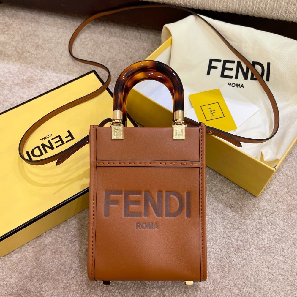 Fendi Mini Sunshine Shopper Bag In Brown Leather LDBS241187