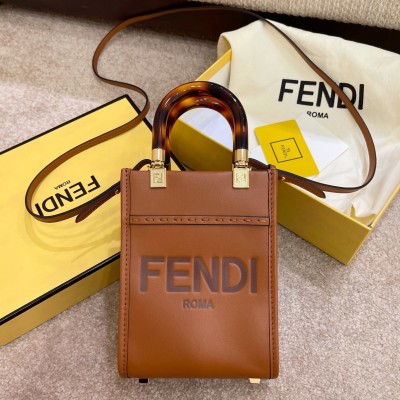 Fendi Mini Sunshine Shopper Bag In Brown Leather LDBS241187