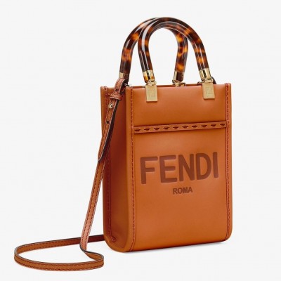 Fendi Mini Sunshine Shopper Bag In Brown Leather LDBS241187