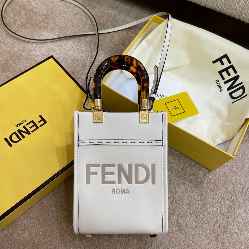 Fendi Mini Sunshine Shopper Bag In White Leather LDBS241189