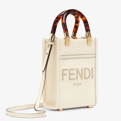 Fendi Mini Sunshine Shopper Bag In White Leather LDBS241189