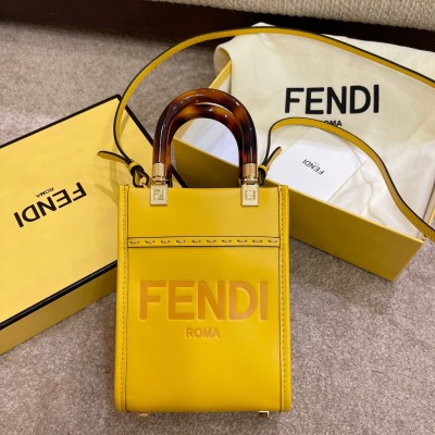 Fendi Mini Sunshine Shopper Bag In Yellow Leather LDBS241190