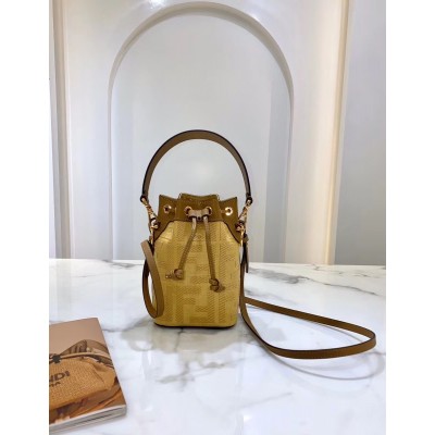 Fendi Mon Tresor Mini Bucket Bag In Beige Raffia LDBS241192