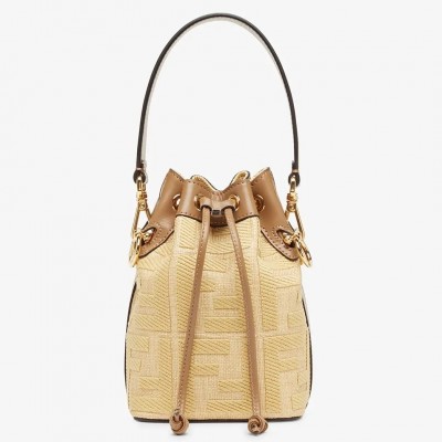 Fendi Mon Tresor Mini Bucket Bag In Beige Raffia LDBS241192