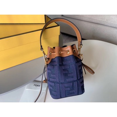 Fendi Mon Tresor Mini Bucket Bag In Blue Denim LDBS241195