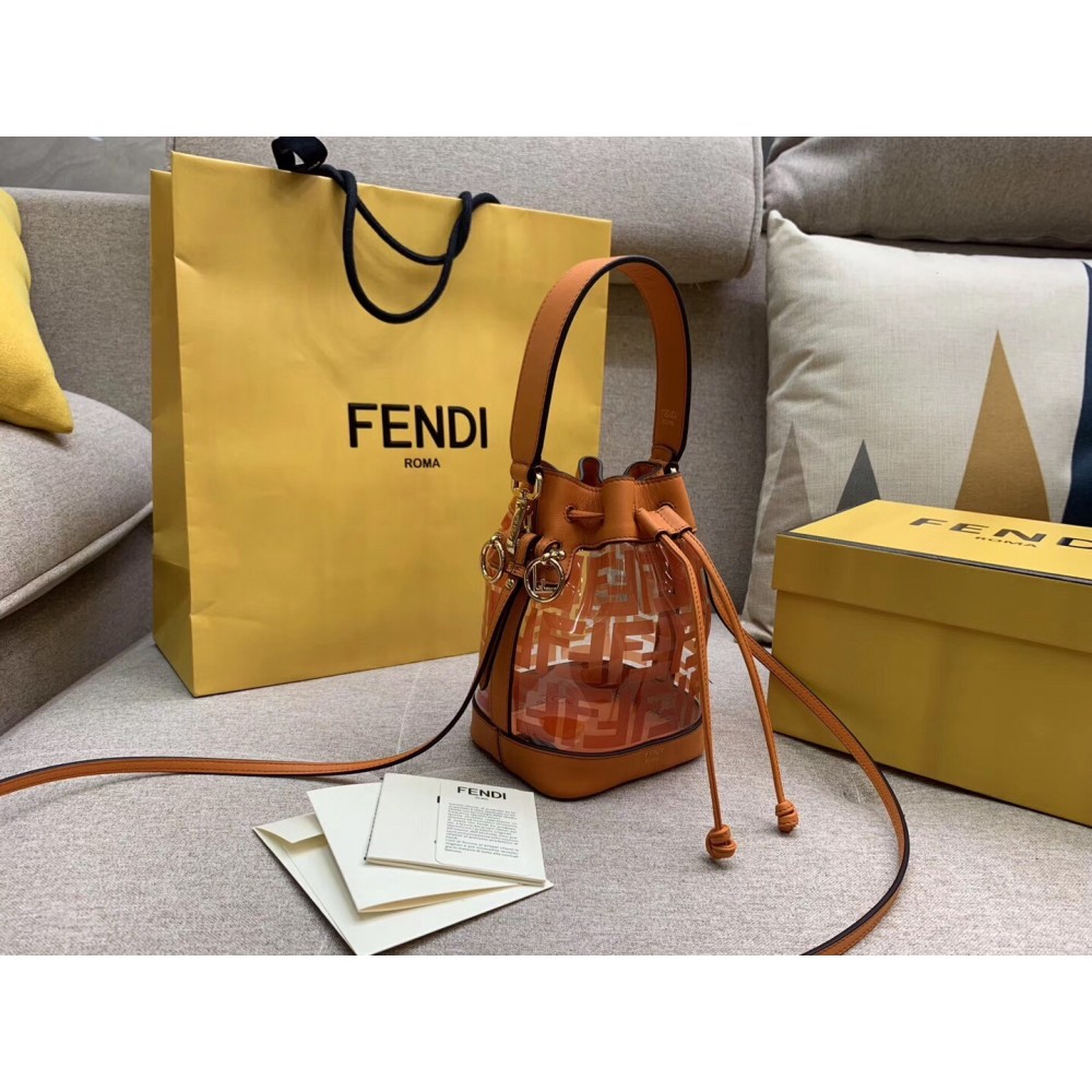 Fendi Orange Mon Tresor Mini Bucket Bag In Transparent PU LDBS241212